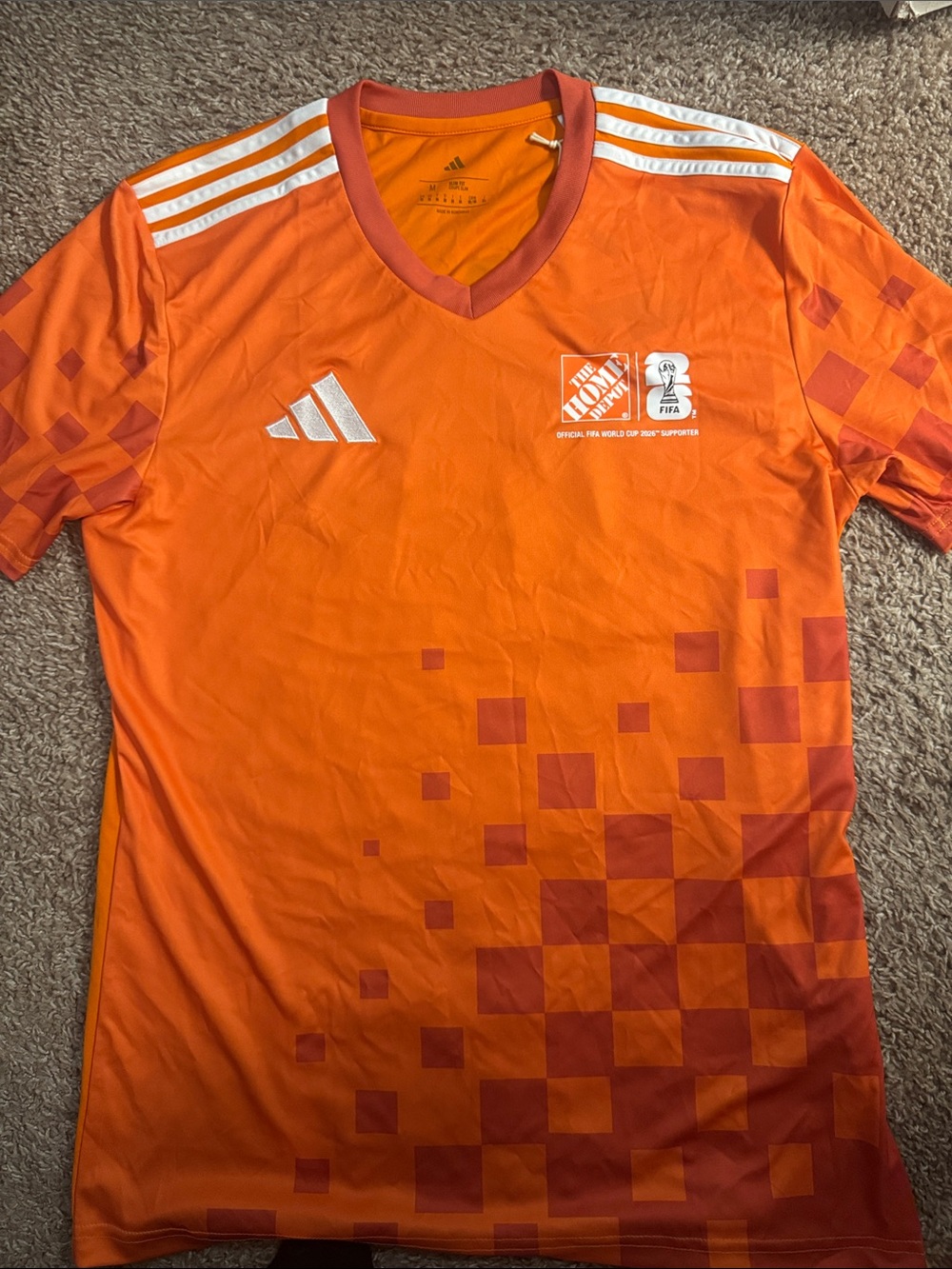 adidas Orange Short-Sleeve Soccer Jersey with Checker Graphic